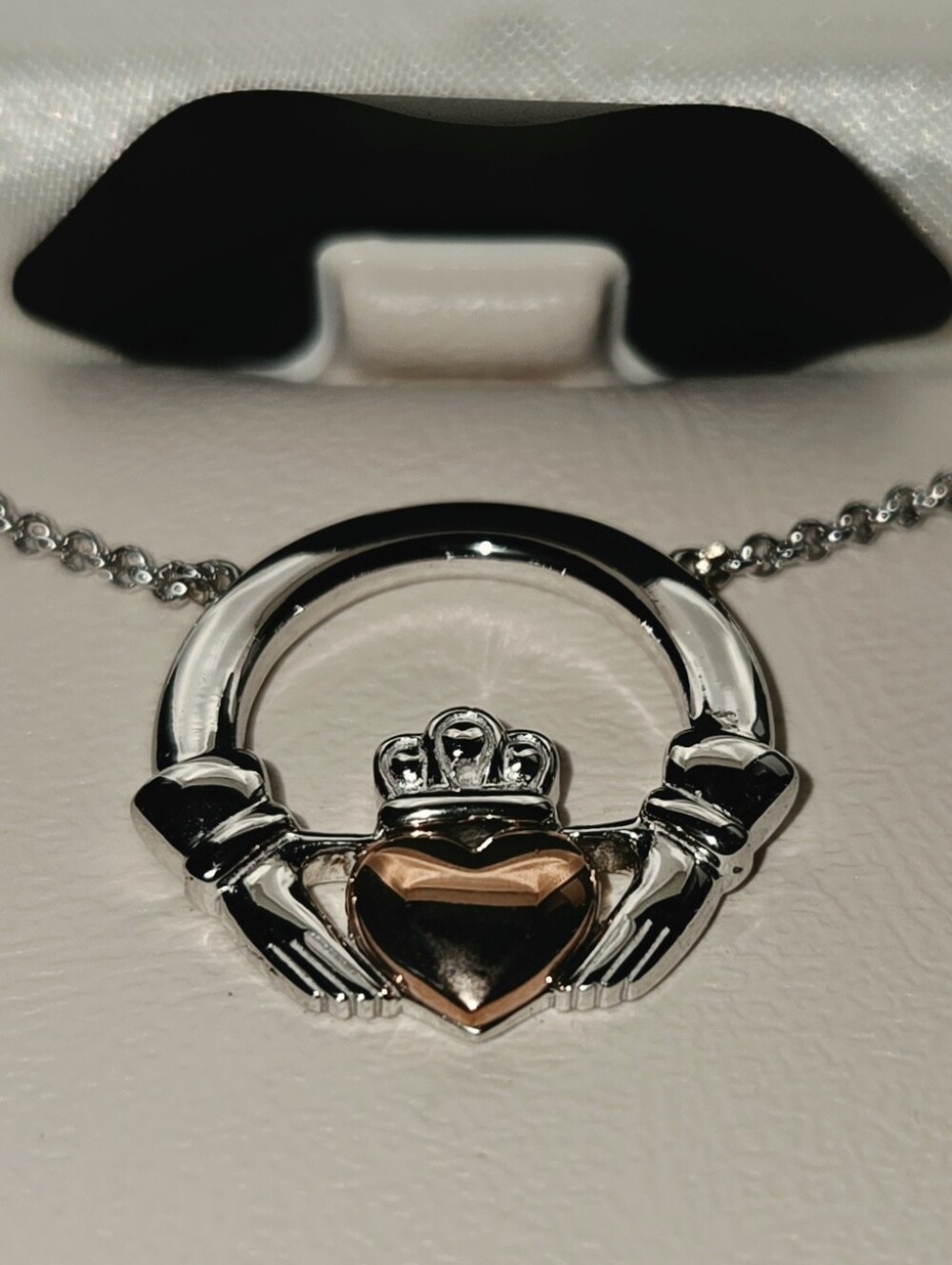 Solvar - Sterling Silver Claddagh Necklace with Rose Gold Heart